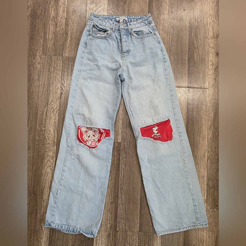 AND NOW THIS KAWAII MOUSE distressed Y2k Wide Leg Jeans Pants Red Revolve Dolls